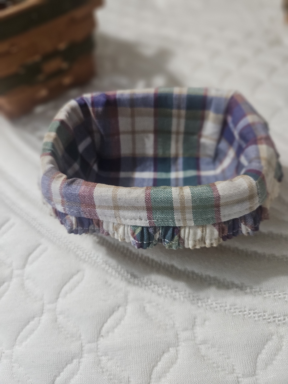 Longaberger Card Holder Basket - Blue & Green Liner